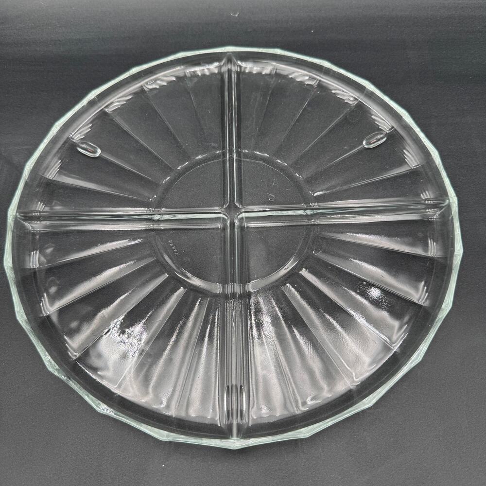 Italian Clear Glass Platter Plate Tray Divided 4 Section Footed